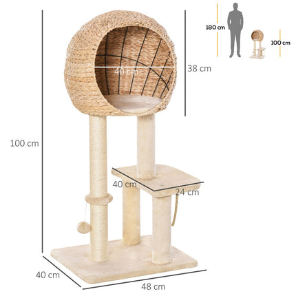 Katzenkratzbaum mit Kratzstamm und Höhle, beige, 100 cm hoch