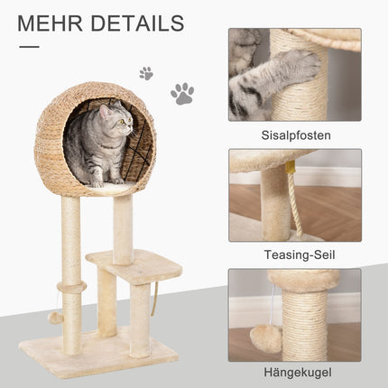 Katzenkratzbaum mit Kratzstamm und Höhle, beige, 100 cm hoch