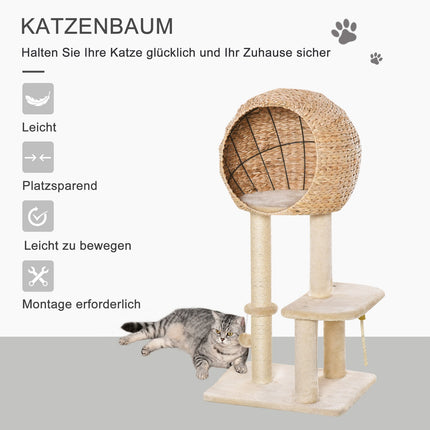 Katzenkratzbaum mit Kratzstamm und Höhle, beige, 100 cm hoch