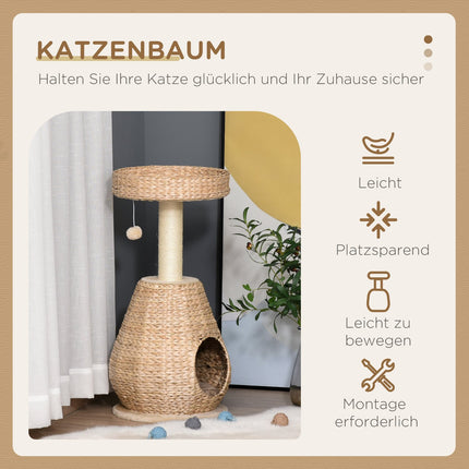 Katzenkratzbaum mit Sisalkratzstamm und Höhle - Gelb, 82,5 cm