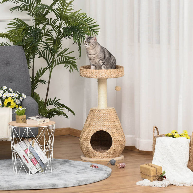 Katzenkratzbaum mit Sisalkratzstamm und Höhle - Gelb, 82,5 cm