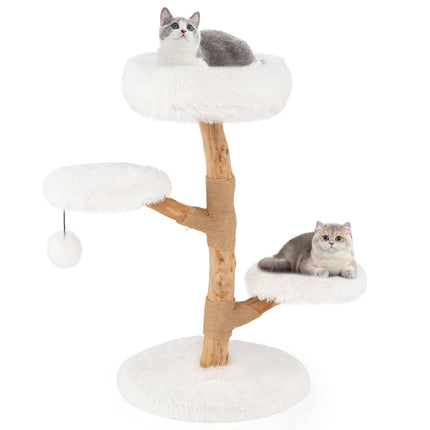 Katzenkratzbaum, 90cm, Birnenholz, Weiß, Mehrstufig