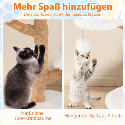 Katzenkratzbaum, 90cm, Birnenholz, Weiß, Mehrstufig
