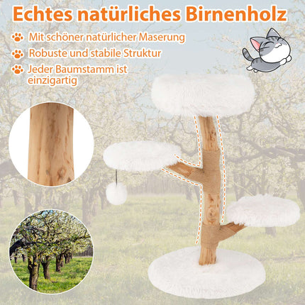 Katzenkratzbaum, 90cm, Birnenholz, Weiß, Mehrstufig