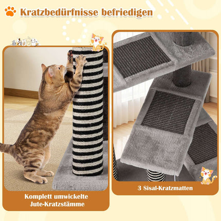 Katzenbaum, 93 cm, Kratzstämme aus Sisal & Jute, Grau
