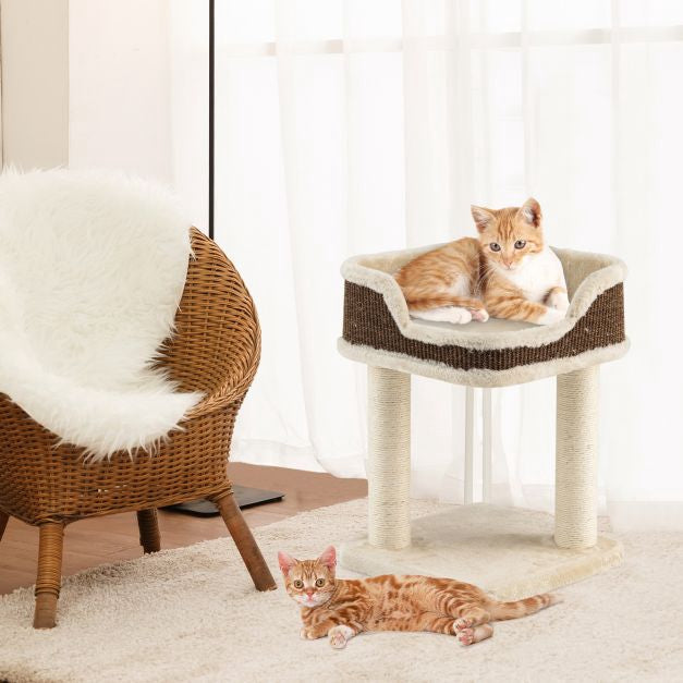 Arbre à chat avec plateforme supérieure, poteaux en sisal, beige