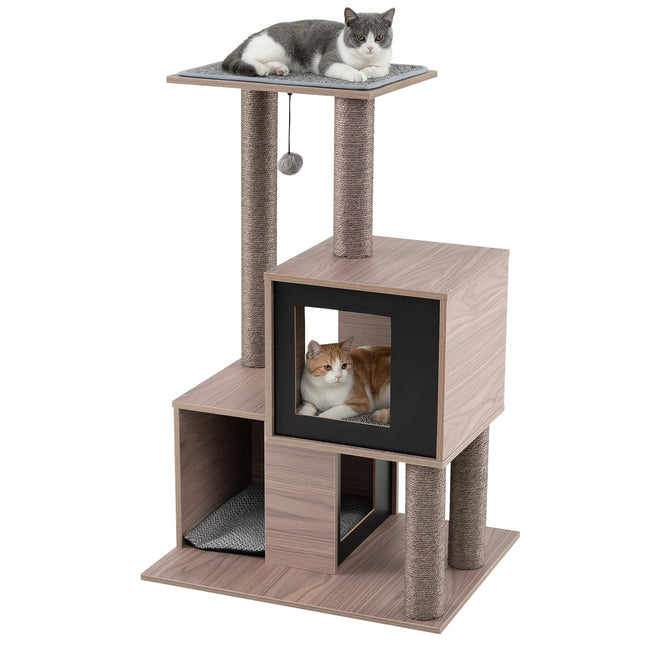 Arbre à chat avec poteaux en sisal, 2 niches, 94 cm, gris