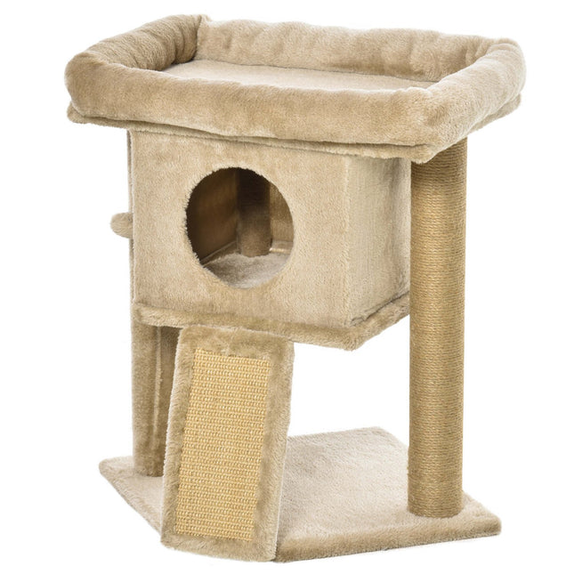Katzenbaum mit Jute-Kratzmatte, Plüschliegefläche und Türloch
