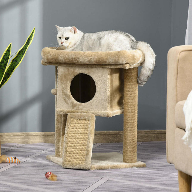 Katzenbaum mit Jute-Kratzmatte, Plüschliegefläche und Türloch