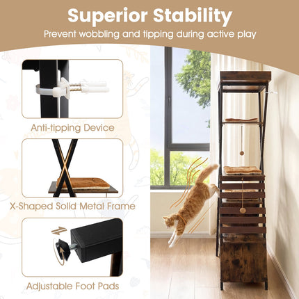 Cat Tree for Indoor Cats, 185 cm, Condo and Perch