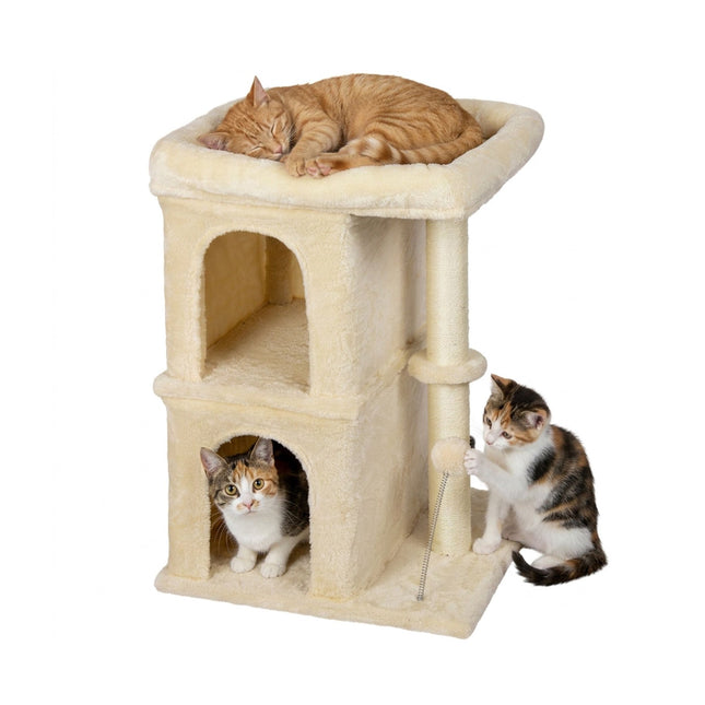 Katzenkratzbaum mit 2 Höhlen & Liegefläche, Beige, 71 cm