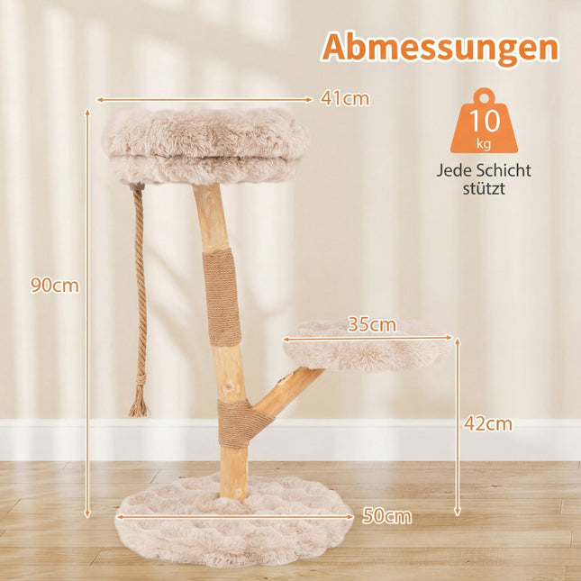 Arbre à chat avec 3 plateformes en peluche, poteaux en jute, 90 cm, beige
