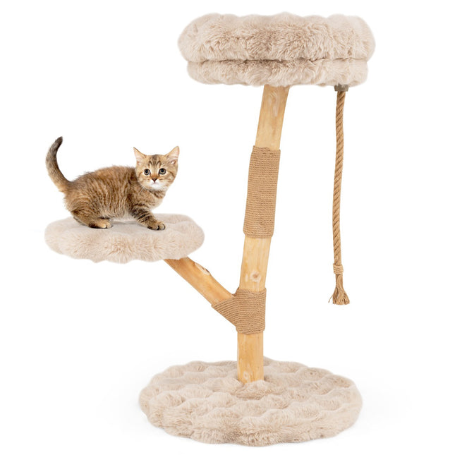 Arbre à chat avec 3 plateformes en peluche, poteaux en jute, 90 cm, beige