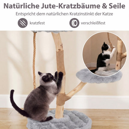 Kratzbaum mit 3 Plüschplattformen, Jutestämmen, 90 cm, Grau