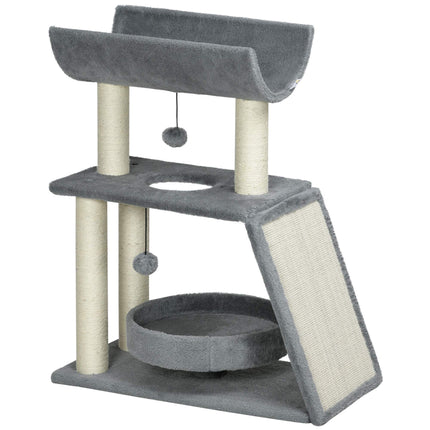Katzenbaum mit Bett und Spielzeug, Hellgrau, 60 x 30 x 76 cm