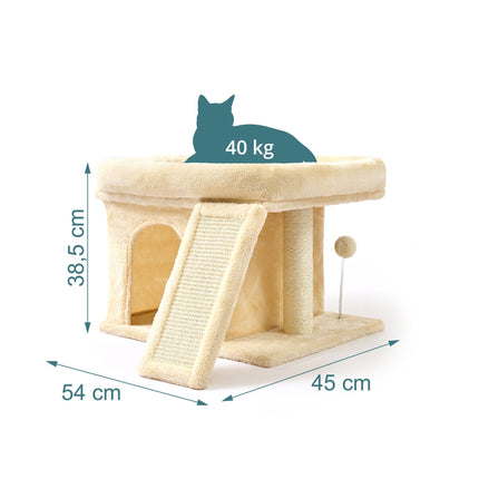 Arbre à chat avec niche et couchage, beige – sisal et peluche