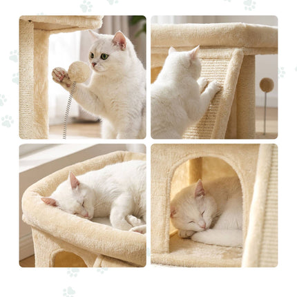 Arbre à chat avec niche et couchage, beige – sisal et peluche