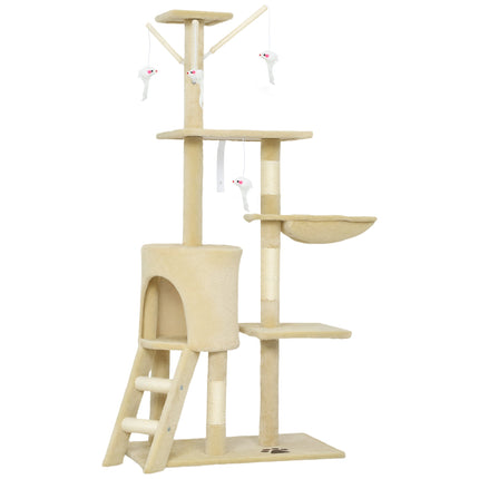 Arbre à chat avec grotte, poteaux en sisal, jouets, beige, pour chats de moins de 5 kg