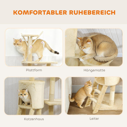 Arbre à chat avec grotte, poteaux en sisal, jouets, beige, pour chats de moins de 5 kg