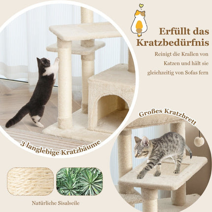 Arbre à chat avec niche, siège moelleux, 85 cm, beige