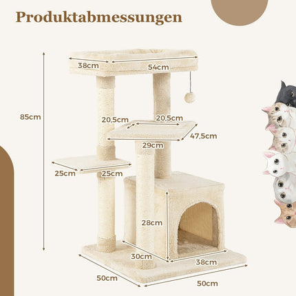 Arbre à chat avec niche, siège moelleux, 85 cm, beige