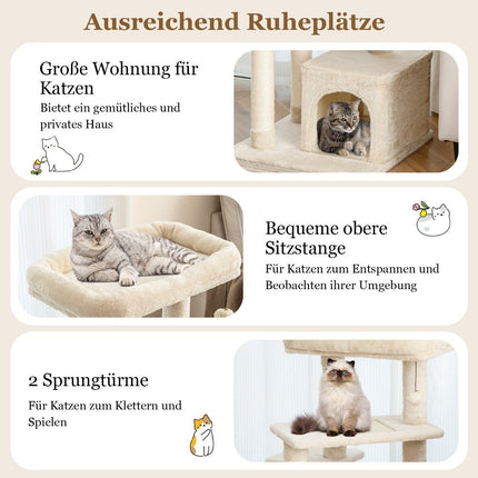 Arbre à chat avec niche, siège moelleux, 85 cm, beige