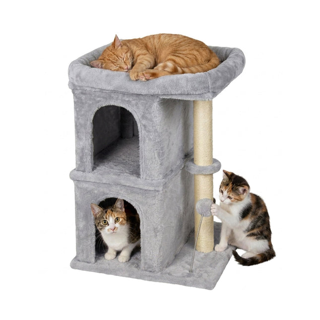 Katzenkratzbaum mit Höhlen & Bett, Hellgrau, 71cm
