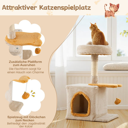 Katzenbaum mit fischförmiger Plattform, Sisalstämmen, Plüschsitz