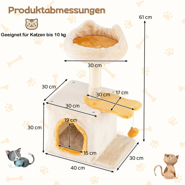 Katzenbaum mit fischförmiger Plattform, Sisalstämmen, Plüschsitz