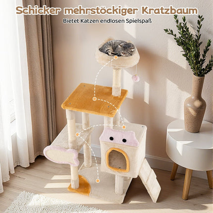 Katzenbaum mit Fisch-Kratzbrett, Sisalstämmen, Plüschhöhle