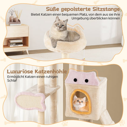 Katzenbaum mit Fisch-Kratzbrett, Sisalstämmen, Plüschhöhle