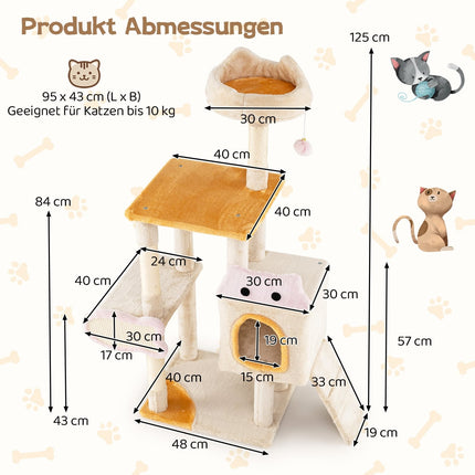 Katzenbaum mit Fisch-Kratzbrett, Sisalstämmen, Plüschhöhle
