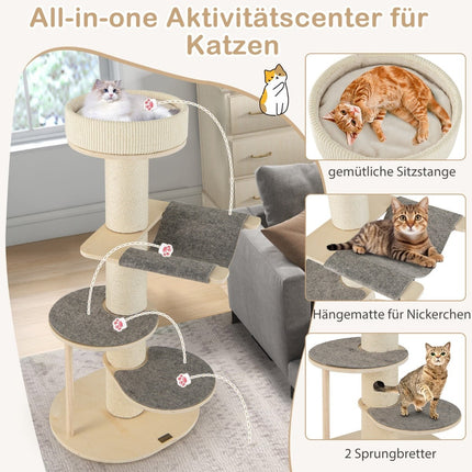 Katzenbaum mit Hängematte, 3 Plattformen, Sisalteppich, 120 cm