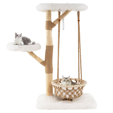 Arbre à chat avec hamac, poteaux en bois véritable et griffoirs