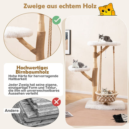 Arbre à chat avec hamac, poteaux en bois véritable et griffoirs