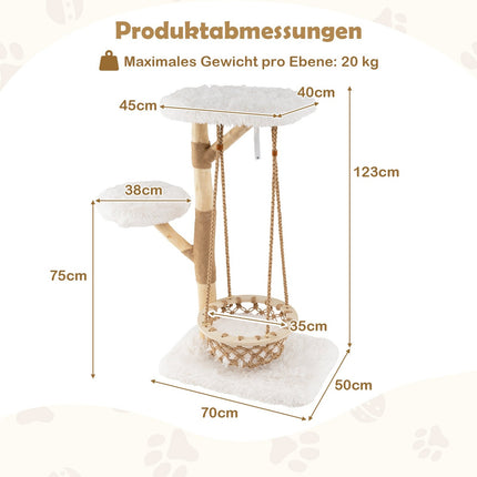 Arbre à chat avec hamac, poteaux en bois véritable et griffoirs