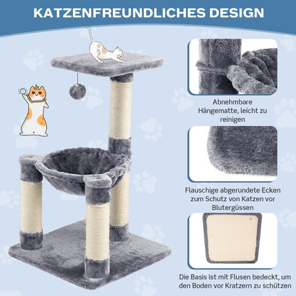 Katzenbaum mit Hängematte, Sisalstämmen, Plüschauflagen