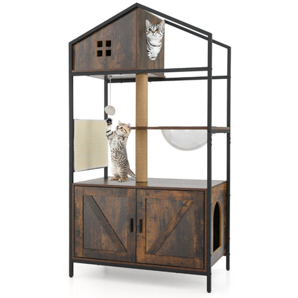 Katzenbaum mit verstecktem Katzenklo, Braun, Multifunktional