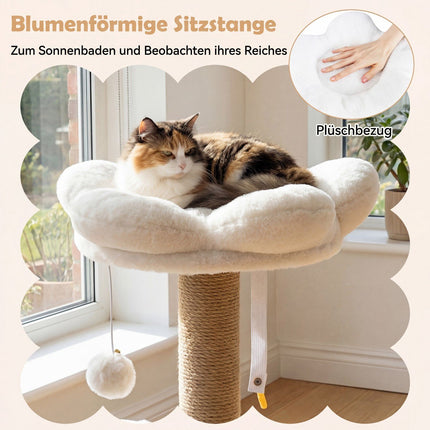 Arbre à chat avec maisonnette, plateforme, couchage et balles, 96 cm, beige