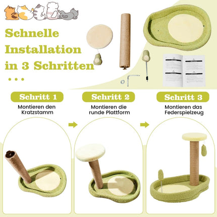 Katzenbaum mit Jutestämmen und Avocado-Spielzeug, 50cm