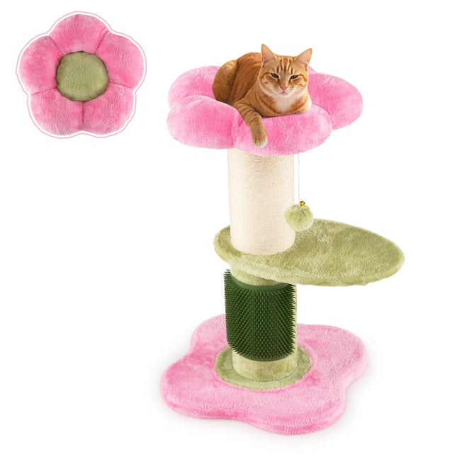 Arbre à chat avec assise en peluche, poteau en sisal, 69 cm, rose