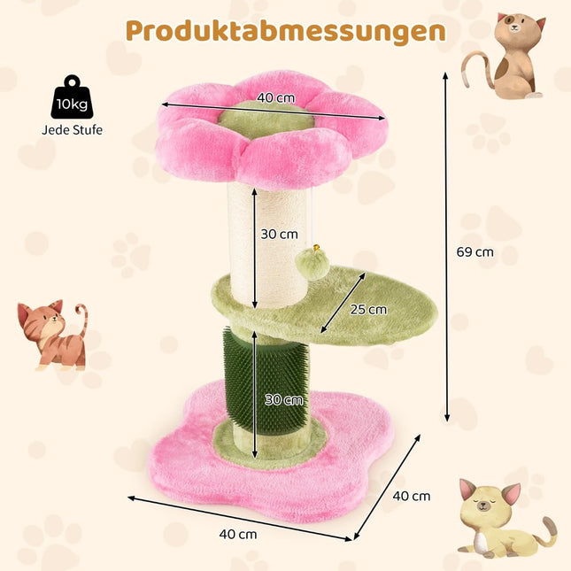 Arbre à chat avec assise en peluche, poteau en sisal, 69 cm, rose