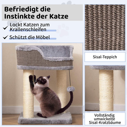 Arbre à chat avec siège en peluche, poteaux en sisal, 38 x 38 x 51 cm, gris