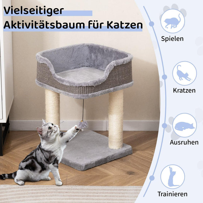 Katzenbaum mit Plüschsitz, Sisalstämmen, 38x38x51 cm, Grau