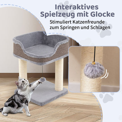 Arbre à chat avec siège en peluche, poteaux en sisal, 38 x 38 x 51 cm, gris
