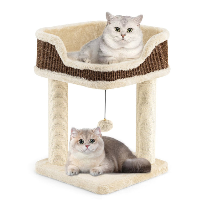 Arbre à chat avec siège moelleux, poteaux en sisal et balle, beige