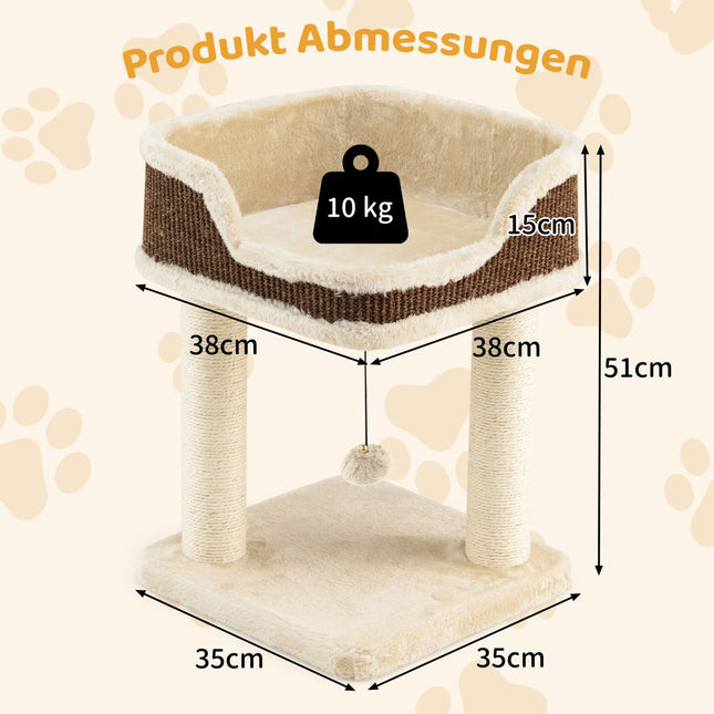 Arbre à chat avec siège moelleux, poteaux en sisal et balle, beige