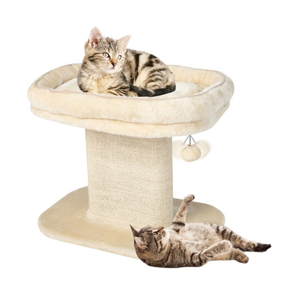Arbre à chat avec siège moelleux et griffoir en sisal, beige