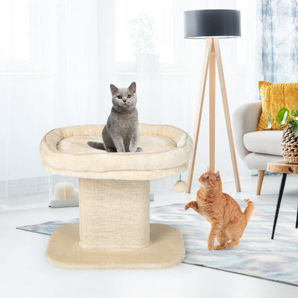 Arbre à chat avec siège moelleux et griffoir en sisal, beige