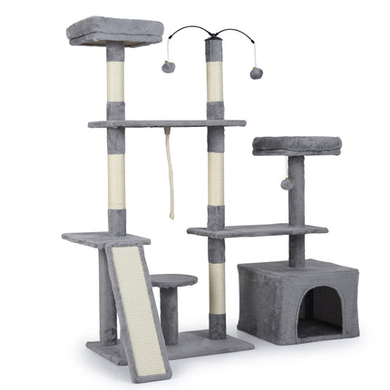 Arbre à chat rotatif avec niche et rampe, gris clair